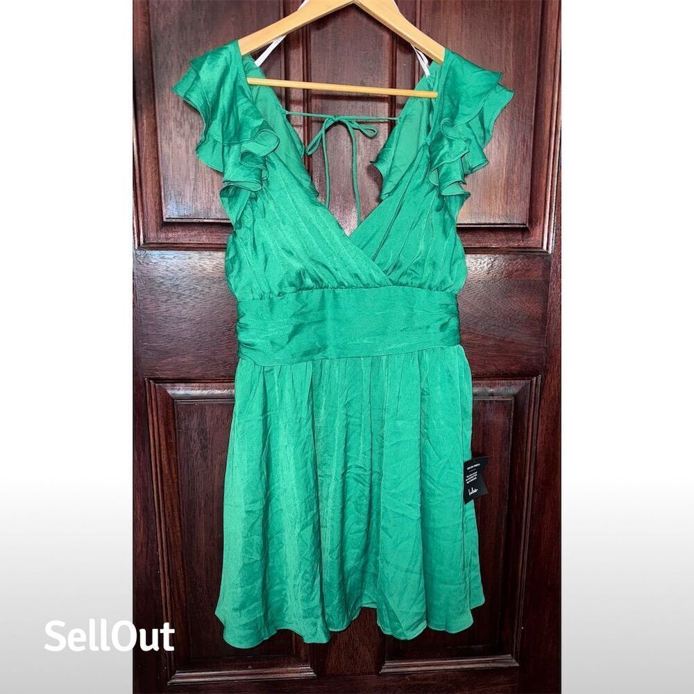 NWT Lulus Women's Green Daytime Darling Mini Dress‎ Ruffled Sleeves Party - Picture 5 of 13